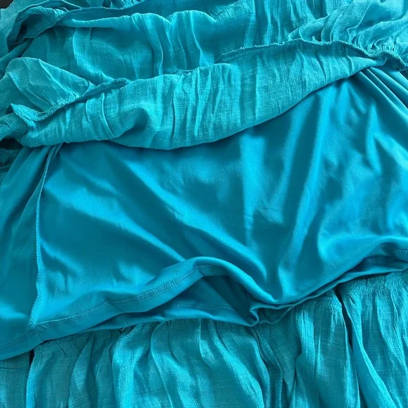 Blue Strapless Ruffle Maxi Dress - Picture 5 of 6